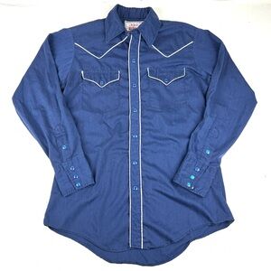 Vtg Red Rider Pearl Snap Shirt Mens Size Medium Blue  Western Cowboy